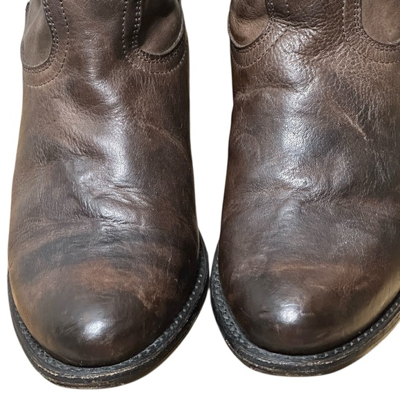 Frye Boots Diana Brown Leather Studded Western Almond Toe Heeled Short Boots - Picture 9 of 15